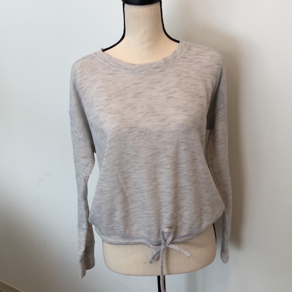 🎄Pink rose waffle knit long sleeve gray top  SZ L - Picture 7 of 8